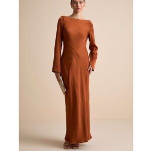 Lulu's Long Sleeve Orange Kae Satin Maxi Dress